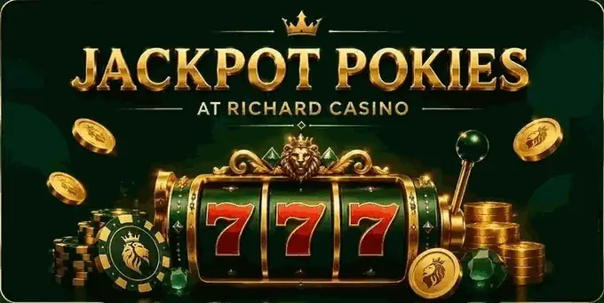 Jackpot Pokies at Richard Casino - a slot machine showing three sevens surrounded by stacks of gold coins