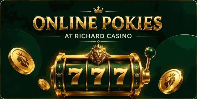 Online Pokies at Richard Casino - a gold slot machine showing three sevens
