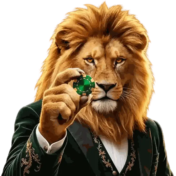 Richard Casino lion holding a green casino chip